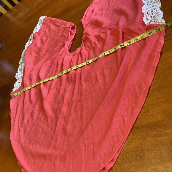 Wrangler Womens Size L Coral Circle Cut Flowy Gauzy Blouse Top Lace Crochet Trim - Picture 8 of 11